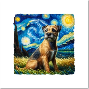 Starry Border Terrier Dog Portrait - Pet Portrait Posters and Art